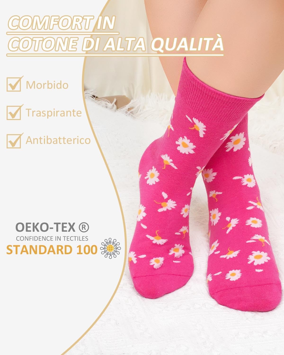 Thumbnail 4 de ZFSOCK calzini donna senza elastico in cotone traspirante (set da 5 paia, metà polpaccio)