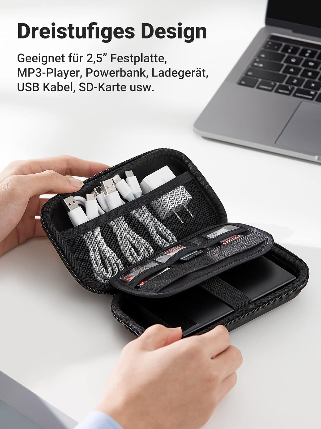 Detalle 2 de UGREEN Festplattentasche für SanDisk SSD und externe 2,5" HDD – EVA-Case mit Fächern