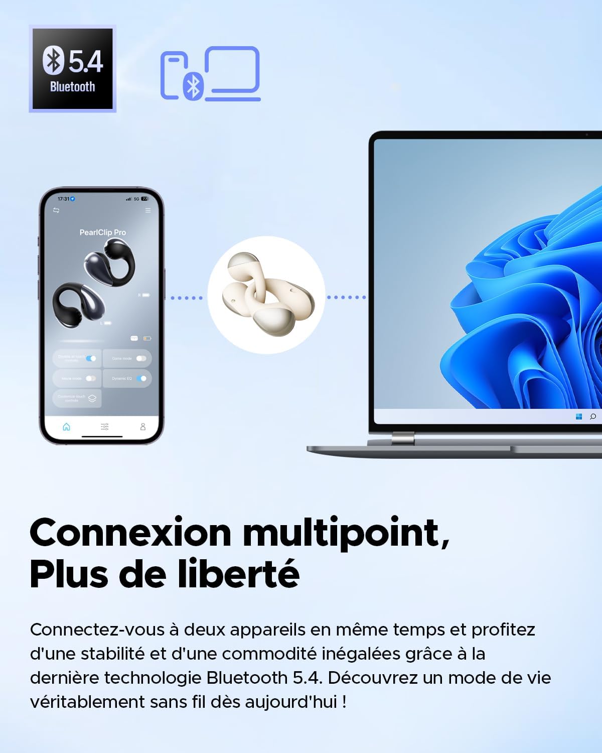 Thumbnail 6 de SoundPEATS Pearlclip Pro — Casque sans Fil Bluetooth 5.4, écouteurs avec drivers 12 mm, IPX5 et 24h d'autonomie