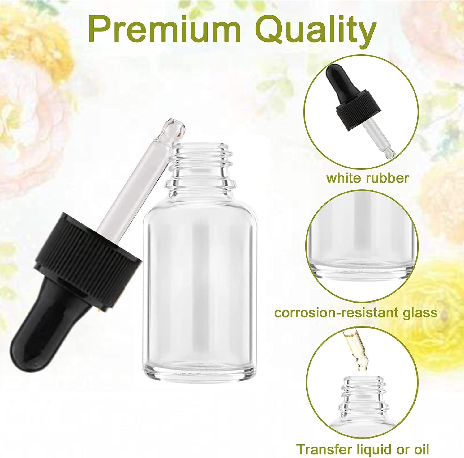 Detalle de Alledomain 10Pcs 10ml Glass Dropper Bottles with Black Cap – Refillable Essential Oil Containers