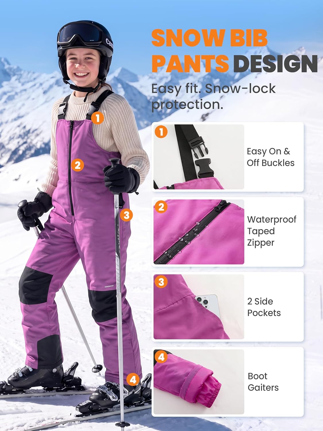 Detalle 2 de Gogokids 2-Piece Kids Snowsuit, Waterproof, Graphene-Lined, Detachable Hood, 5-14Y