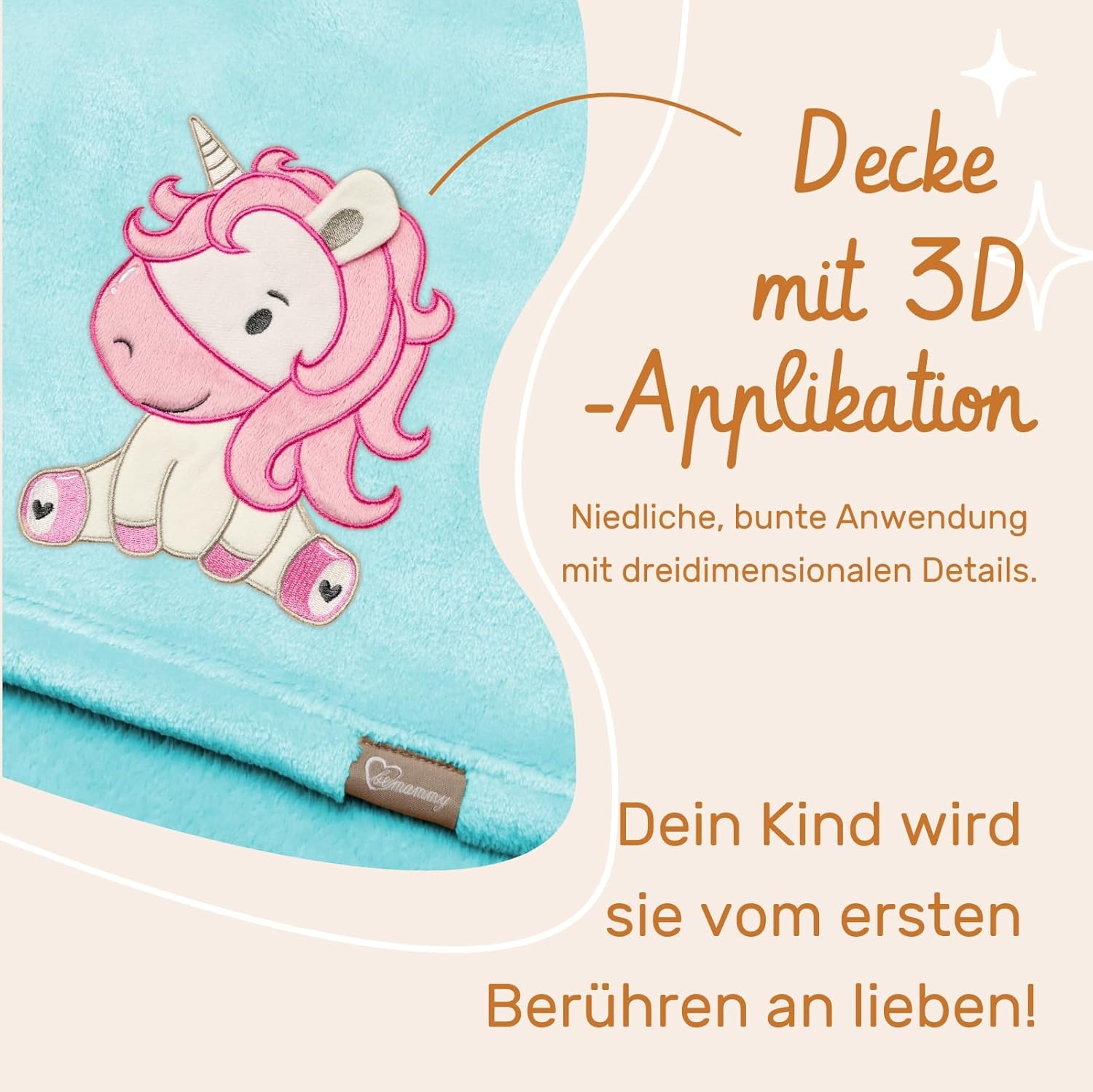 Thumbnail 4 de Be Mammy Coperta calda per bambini con peluche regalo e motivi 3D (Blu Polvere - Unicorno)