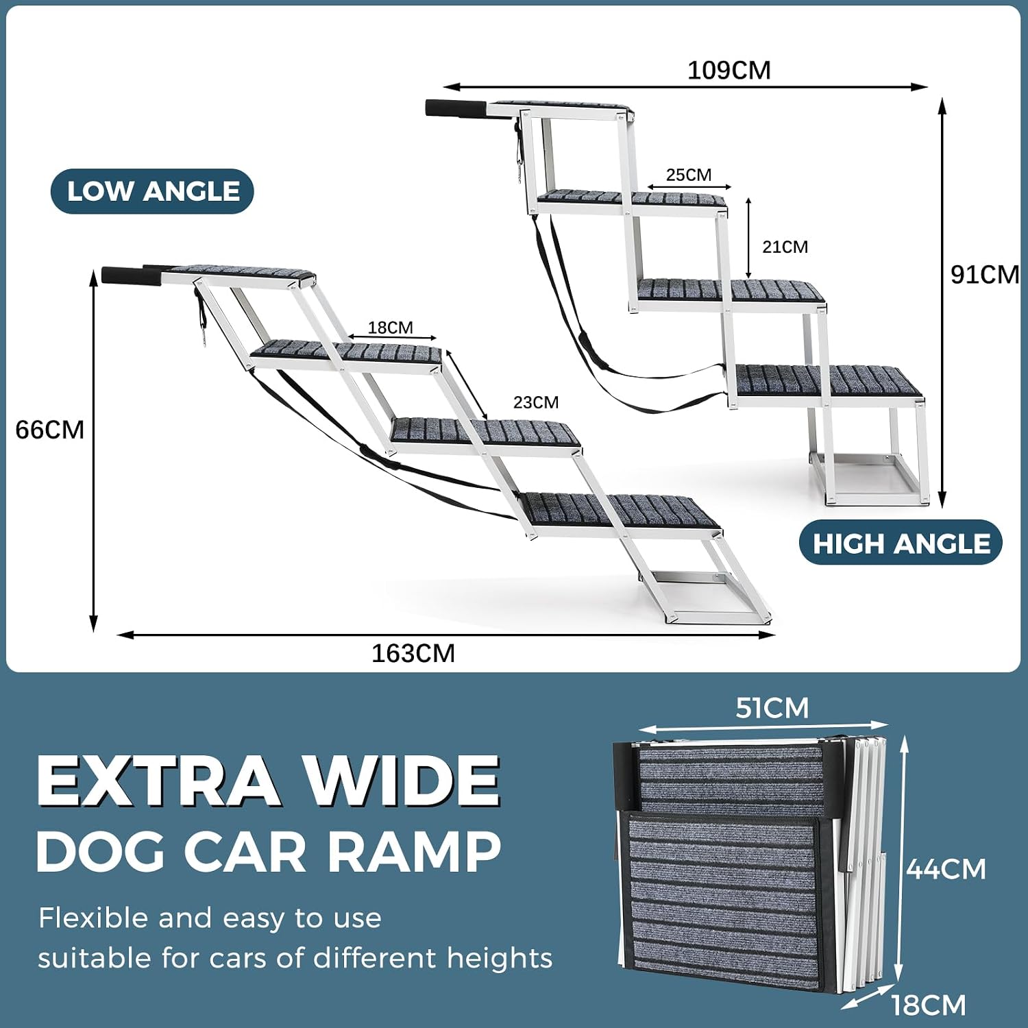 Thumbnail 1 de Extra Wide Dog Ramp for Cars: Aluminum Steps with Non-Slip Carpet for Easy SUV Access