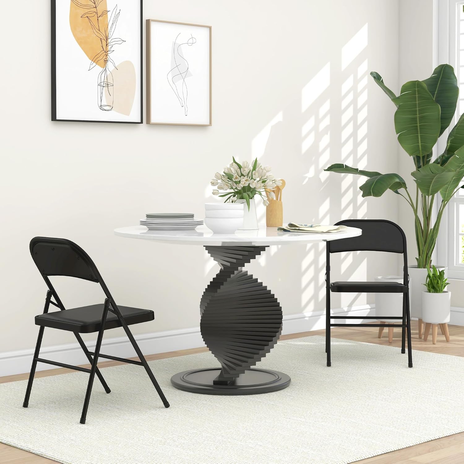 Detalle de HOMCOM Lot de 2 chaises pliantes d’intérieur pour salle à manger (45 x 46 x 78 cm) – Cadre acier, coussin synthétique, noir