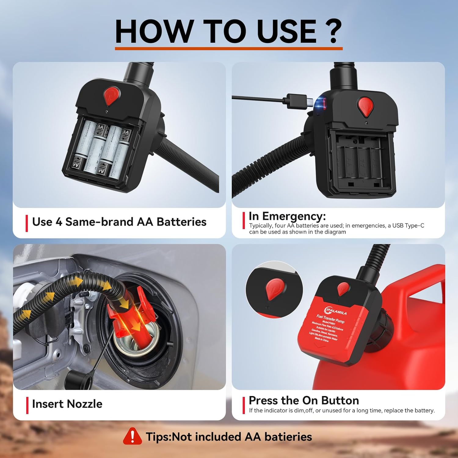 Thumbnail 6 de Automatic Fuel Transfer Pump with Auto-Stop (4.0 GPM) – Battery or USB Type-C Powered, 51'' Hose & 4 Adapters