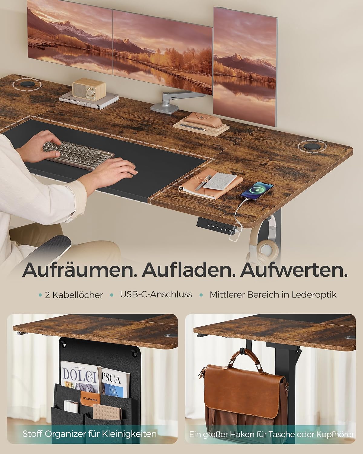Thumbnail 6 de SONGMICS Höhenverstellbarer Schreibtisch 160x70 cm mit Memory