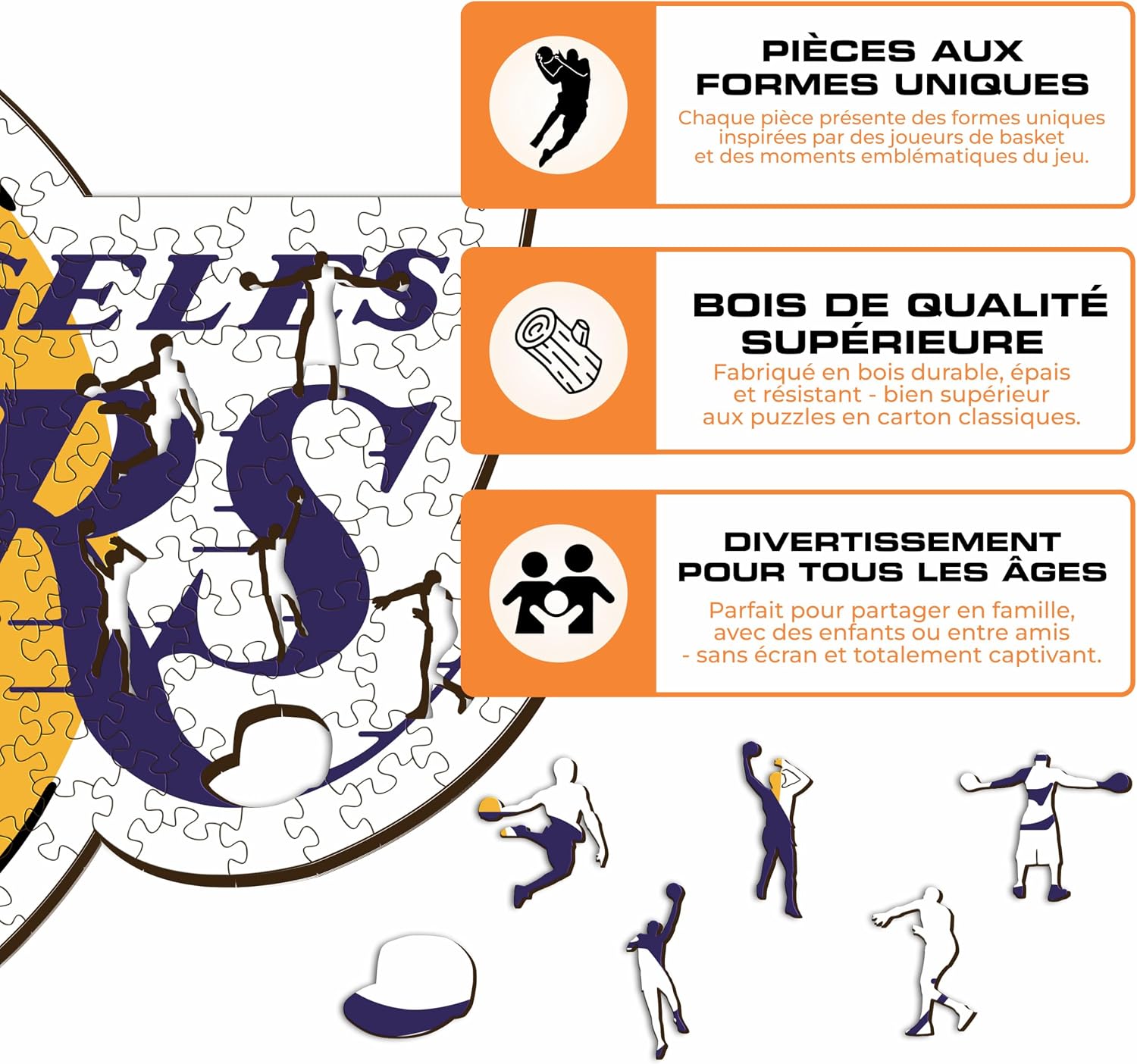 Thumbnail 6 de Iconic Puzzles Los Angeles Lakers (Logo) – Puzzle en bois sous licence officielle NBA, 500 pièces, taille L