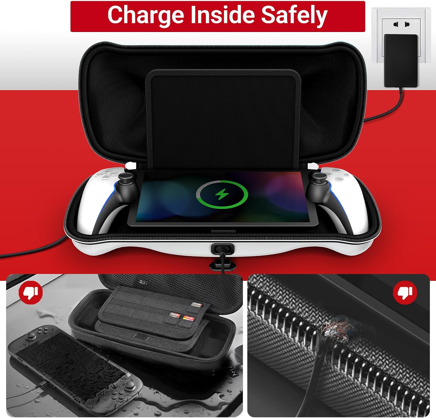 Detalle de iVoler: Custodia rigida con ricarica integrata per PlayStation Portal + 2 Pellicole in vetro temperato