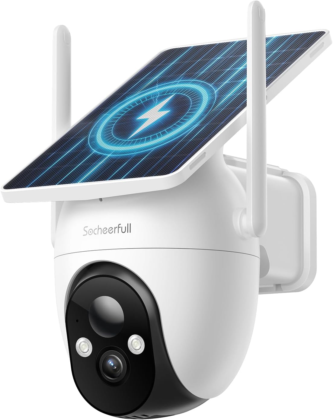 Detalle de Socheerfull 2K Caméra de Surveillance Extérieure Sans Fil avec Panneau Solaire Intégré et PTZ 350°