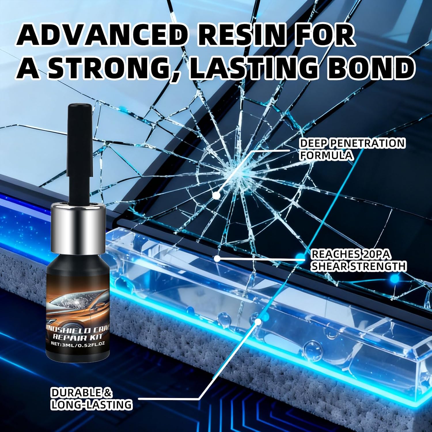 Detalle de Jopvxis Windscreen Chip Repair Kit: Professional DIY Glass Crack Fix Tool (Black)