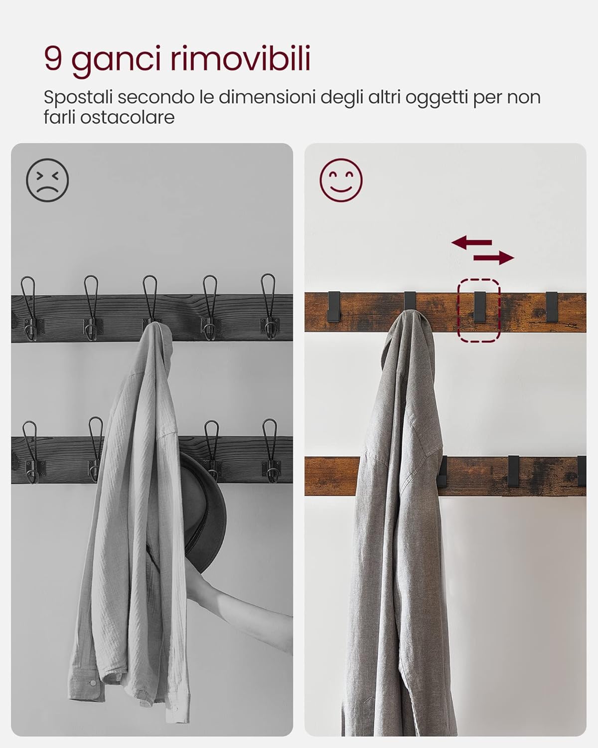 Thumbnail 5 de VASAGLE Appendiabiti con Scarpiera HSR40B: mobile da ingresso 4 in 1 con panca e 9 ganci rimovibili