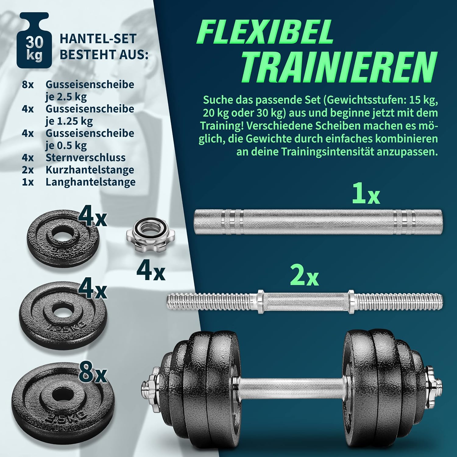 Thumbnail 4 de RE:SPORT 2 in 1 Hanteln Set 15-60kg 🏋