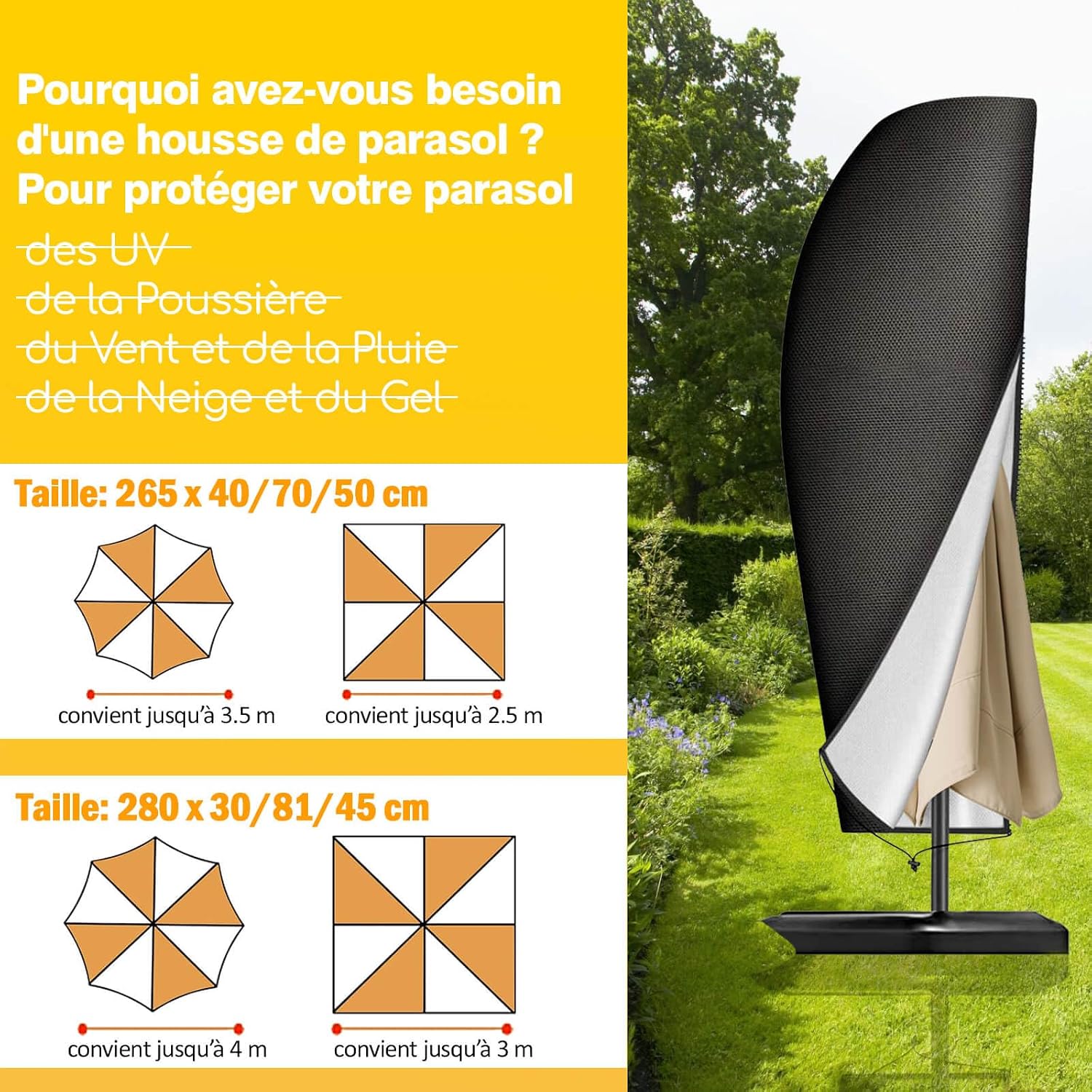 Thumbnail 2 de Reinalin beschermhoes voor zweefparasol, Oxford-stof, 265 x 40/70/50 cm