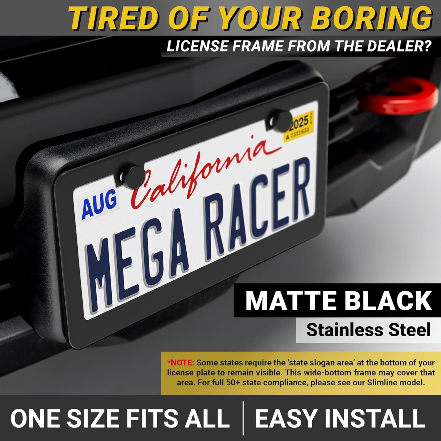 Thumbnail 1 de Premium Matte Black License Plate Frames (2-Pack) — Rust-Resistant Stainless Steel, Rattle-Free Slim-Top Design