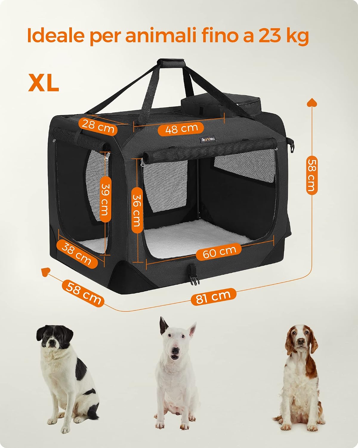 Detalle de FEANDREA Trasportino per cani pieghevole taglia XL PDC80H, 81 x 58 x 58 cm, nero