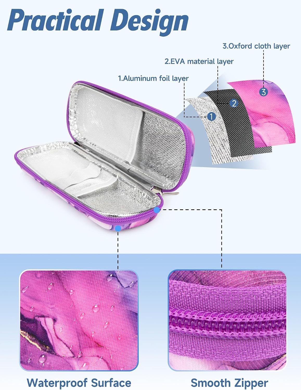 Thumbnail 4 de YOUSHARES Manjaro Travel Case – Insulin Cooler Travel Case with 2 Ice Packs (Marble Purple)