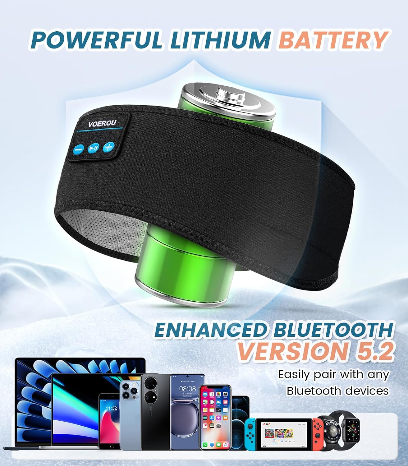 Detalle 2 de Voerou VOE-BTHD520 slaaphoofdtelefoon met Bluetooth, platte luidsprekers