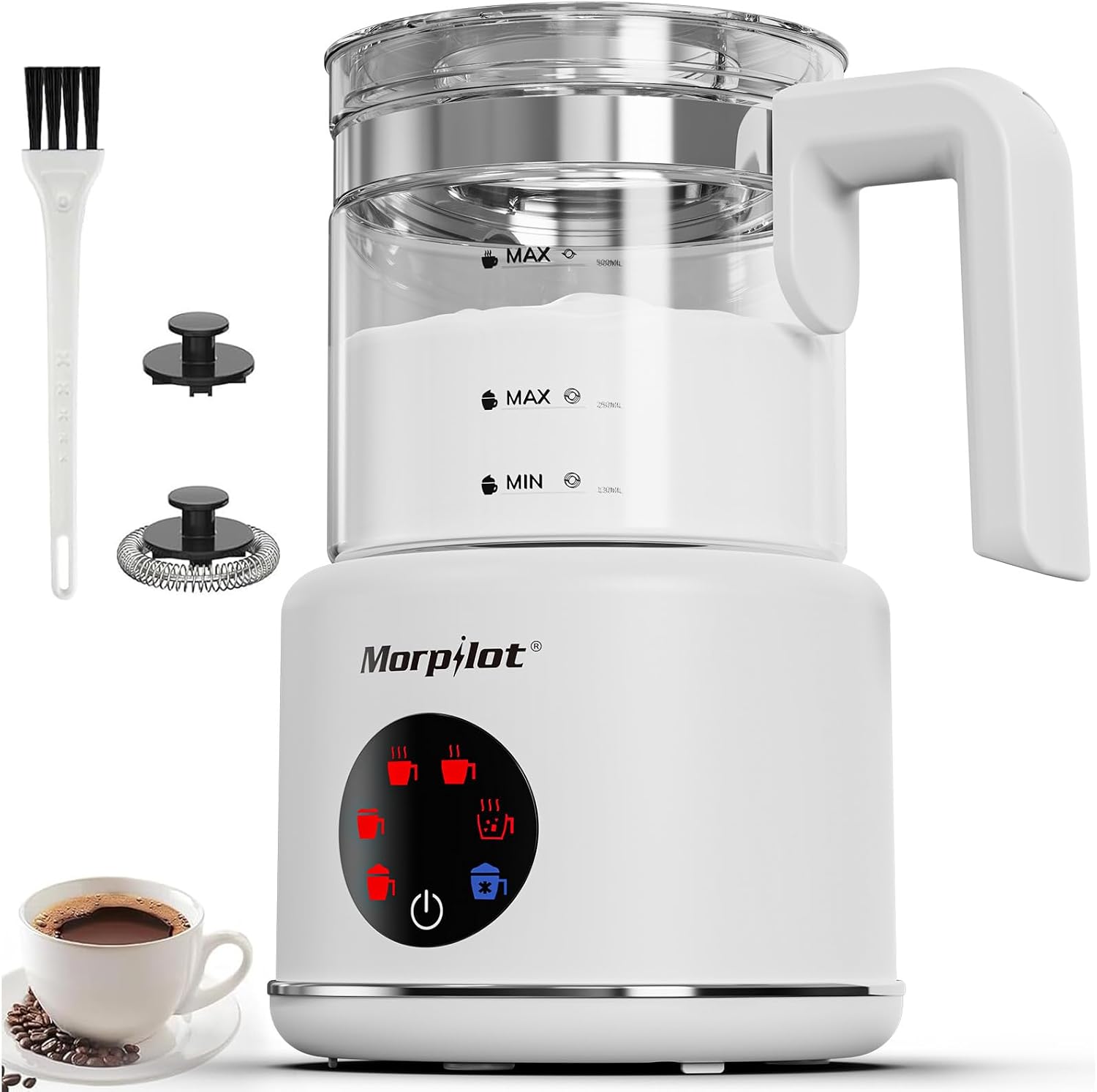 Detalle de Morpilot HS010-G Electric Milk Frother and Steamer, 6 Functions, 500ml Glass