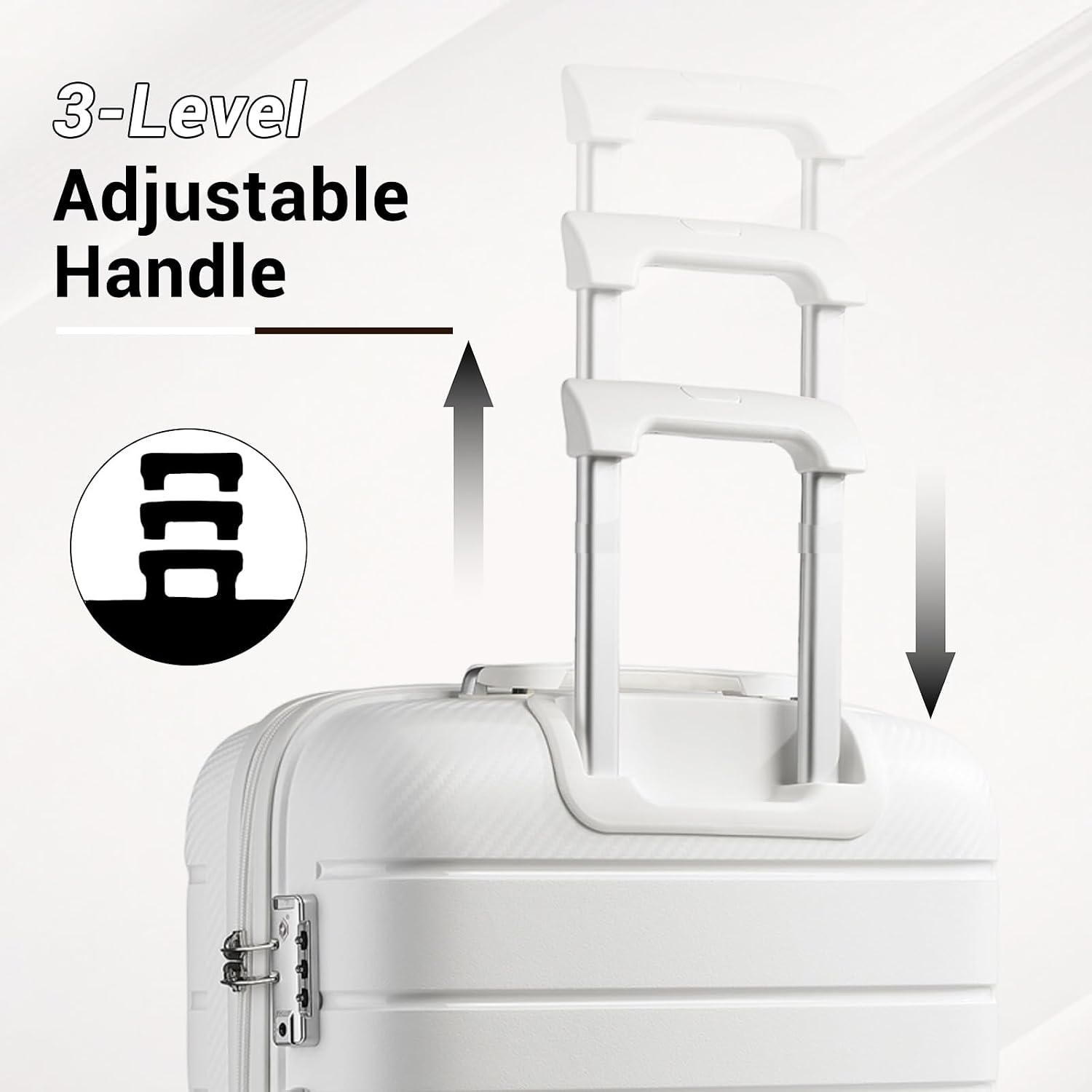 Thumbnail 3 de Kono Medium PP Trolley Suitcase, 61L, White with Spinner Wheels and TSA Lock