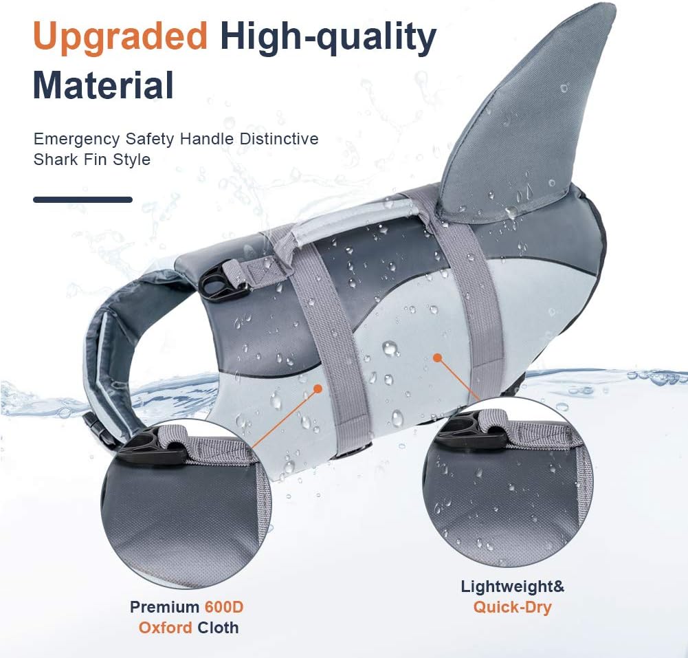 Detalle de EMUST Shark Life Jacket for Dogs – Adjustable Ripstop Vest with Rescue Handle