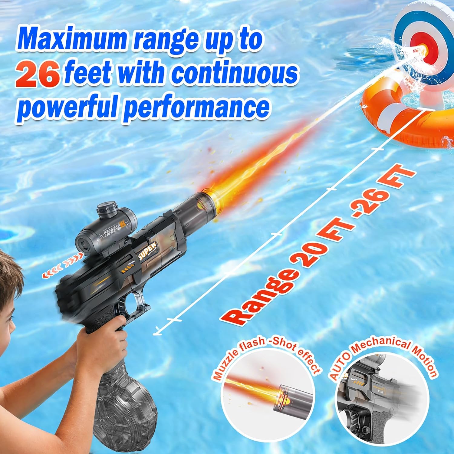 Thumbnail 1 de UROINT Electric Water Gun for Kids – Transparent, Long-Range Blaster with LED Light