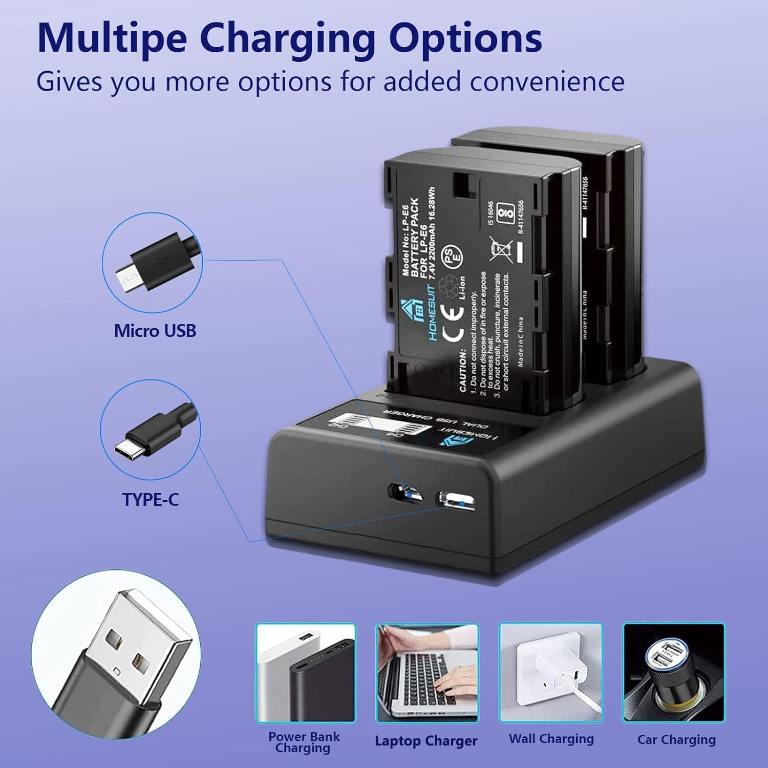 Thumbnail 4 de Homesuit LP-E6N 2200mAh battery pack with charger