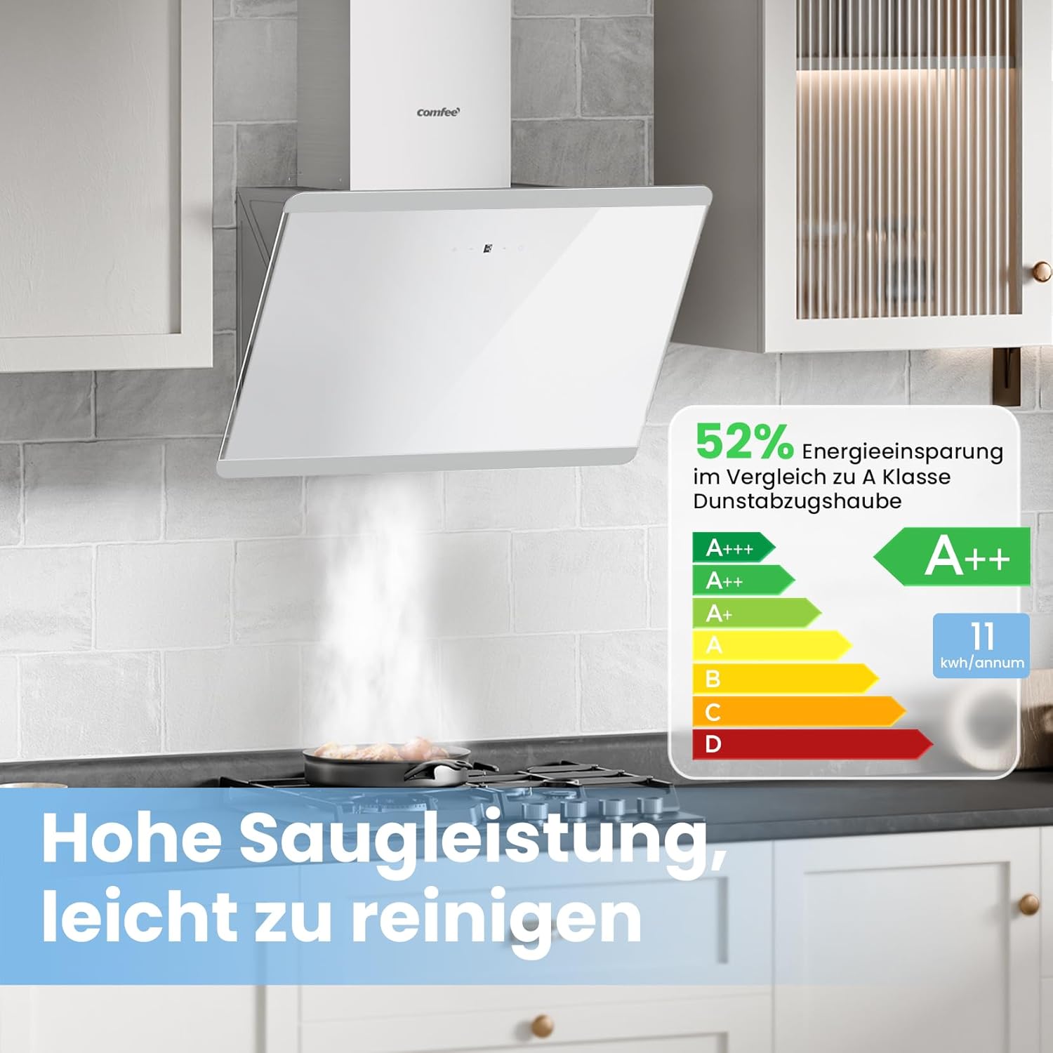 Thumbnail 1 de COMFEE' CH60J64ET4A2W Dunstabzugshaube 60 cm (A++), Umluft/Abluft, 380 m³/h, Edelstahl/Glas Touch