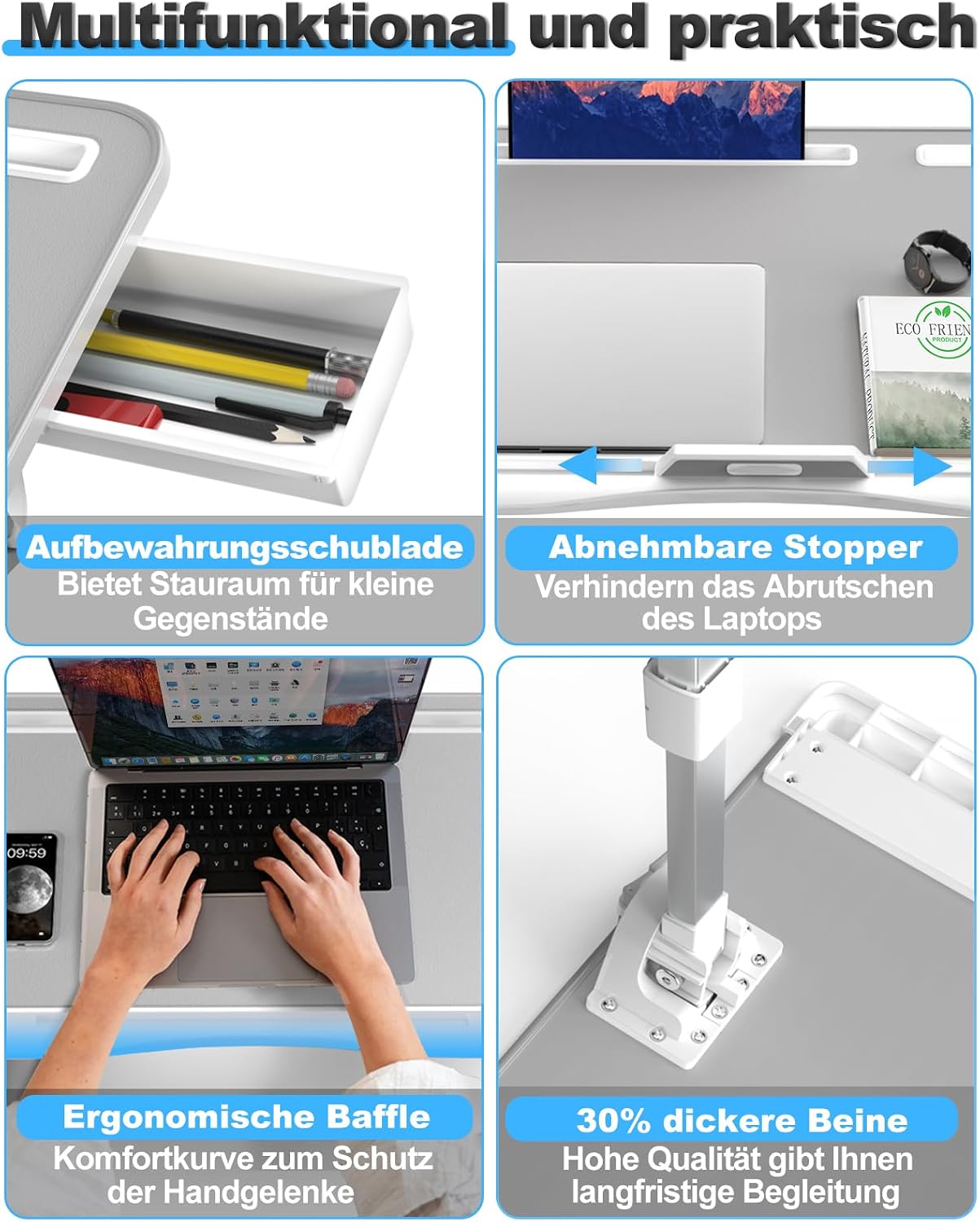 Detalle de Potuopy Laptoptisch mit 60 x 40 cm