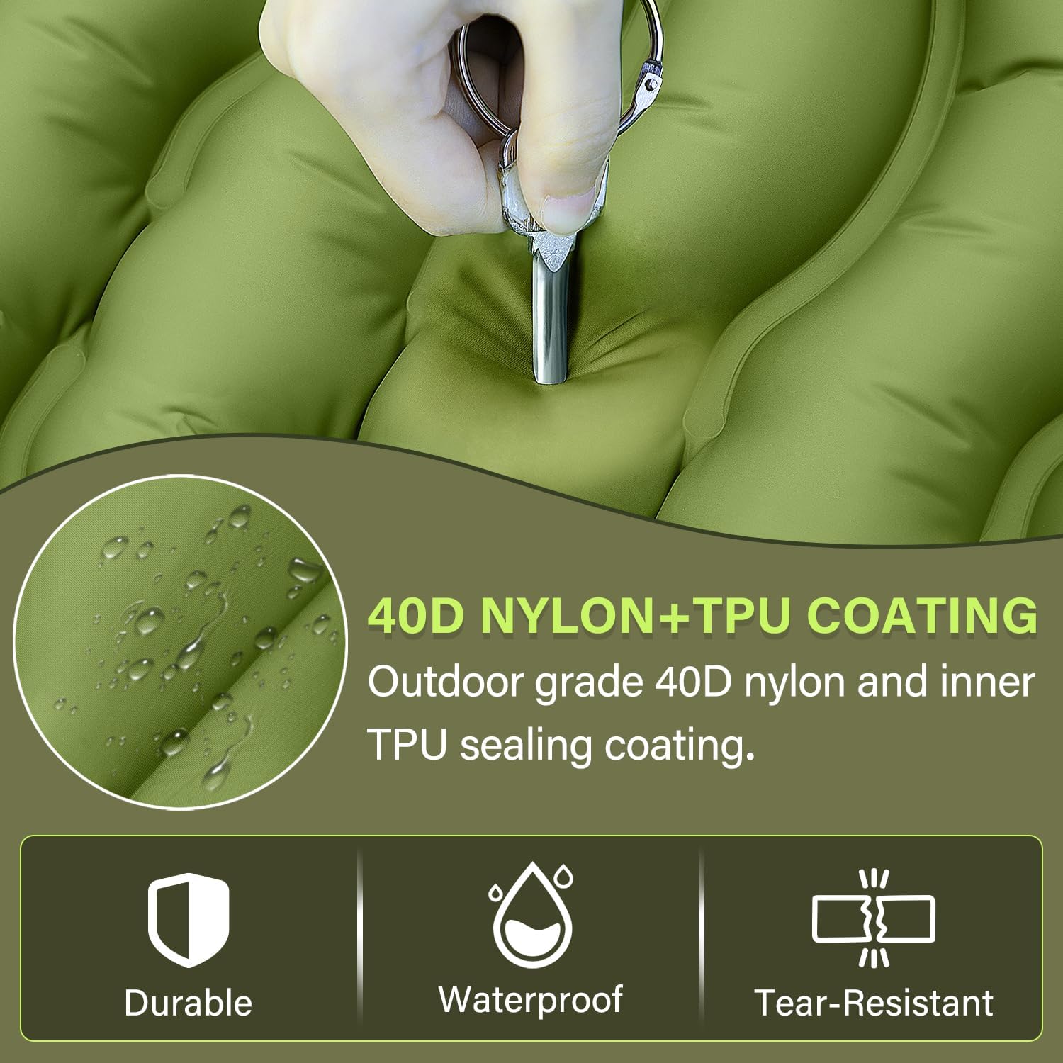 Thumbnail 2 de FUN PAC Camping Sleeping Pad (Self-Inflating) w/ Built-in Foot Pump and Pillow, Single, Green