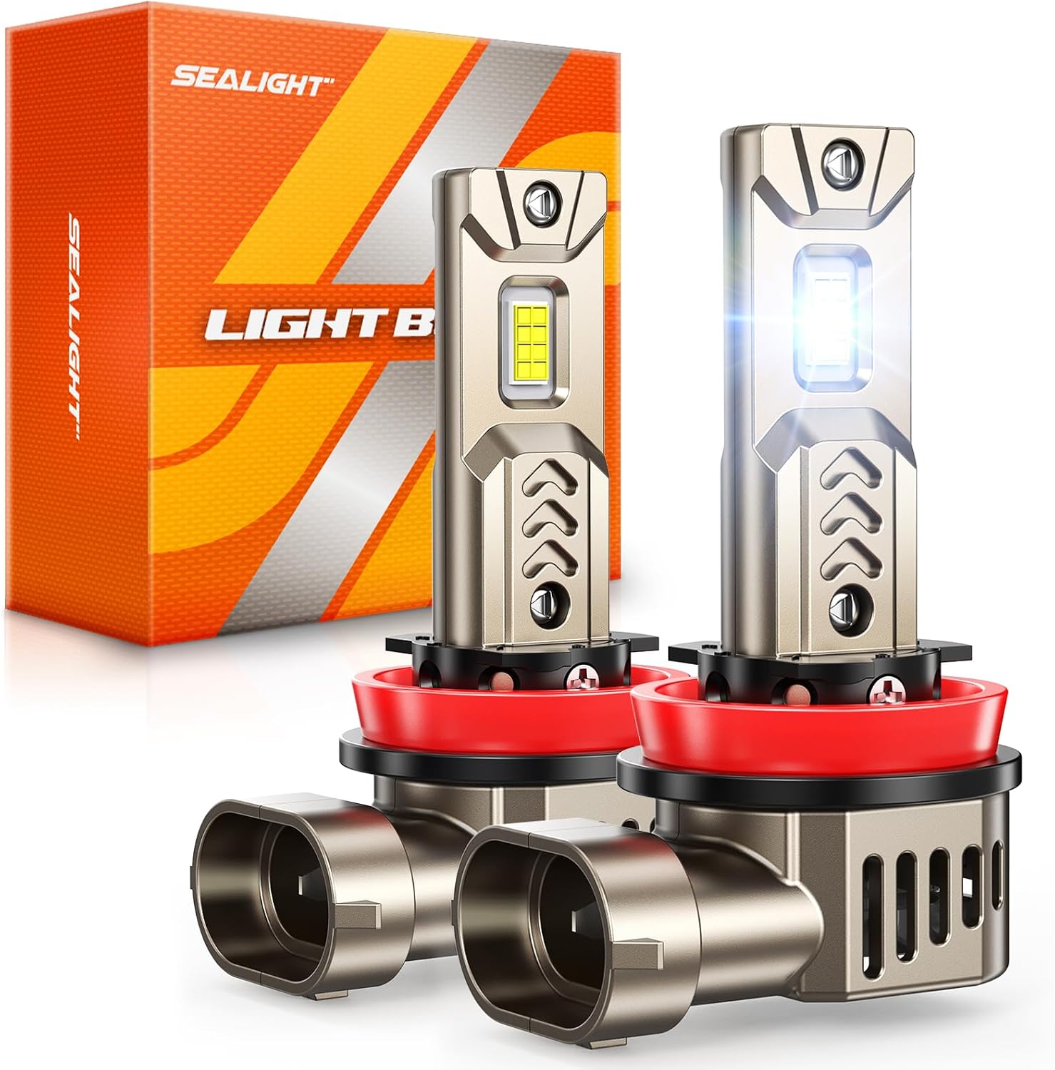 Detalle de SEALIGHT 10X Super Bright H11/H8/H9 LED Bulbs with Built-in Driver (6500K) — Pack of 2