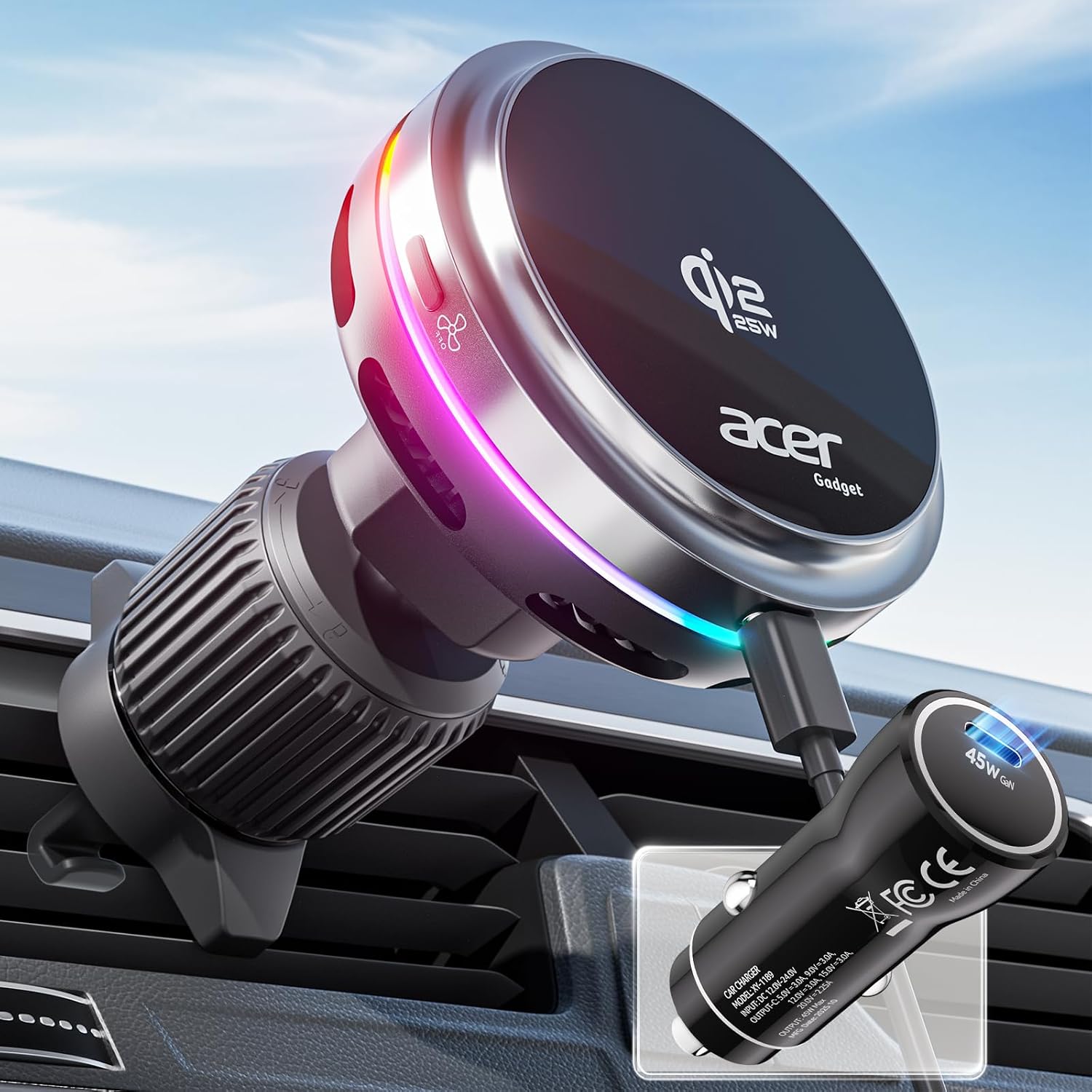 Detalle de Acer Qi2.2 25W MagSafe Car Mount Charger