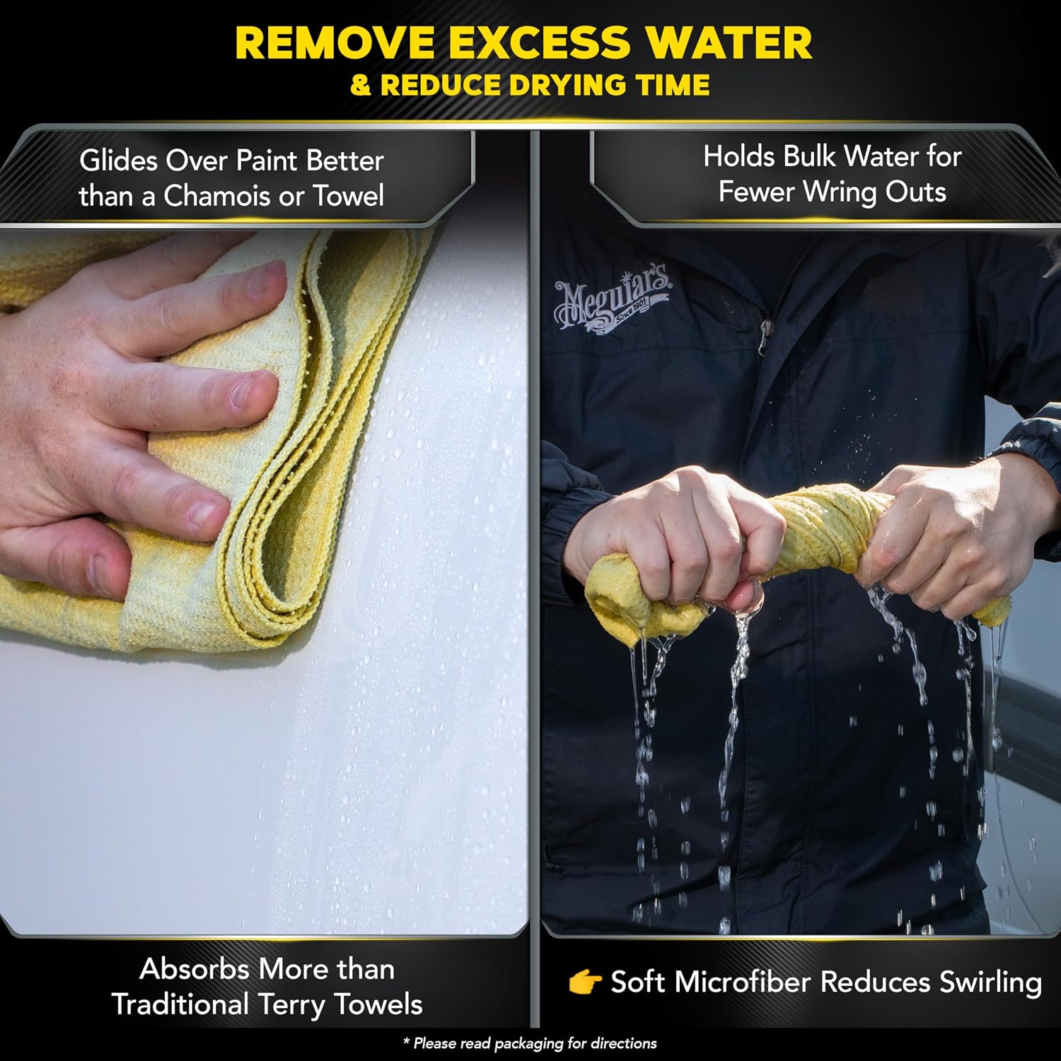 Detalle 2 de Meguiar’s Water Magnet Microfiber Drying Towel (22" x 30"), Super Plush Scratch-Free Car Drying Towel, 1 Pack