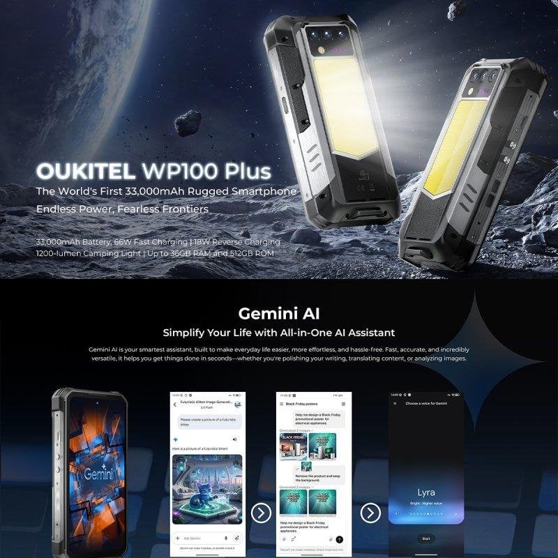 Detalle de Oukitel WP100 Plus, móvil rugerizado 4G con batería de 33.000 mAh y 512 GB