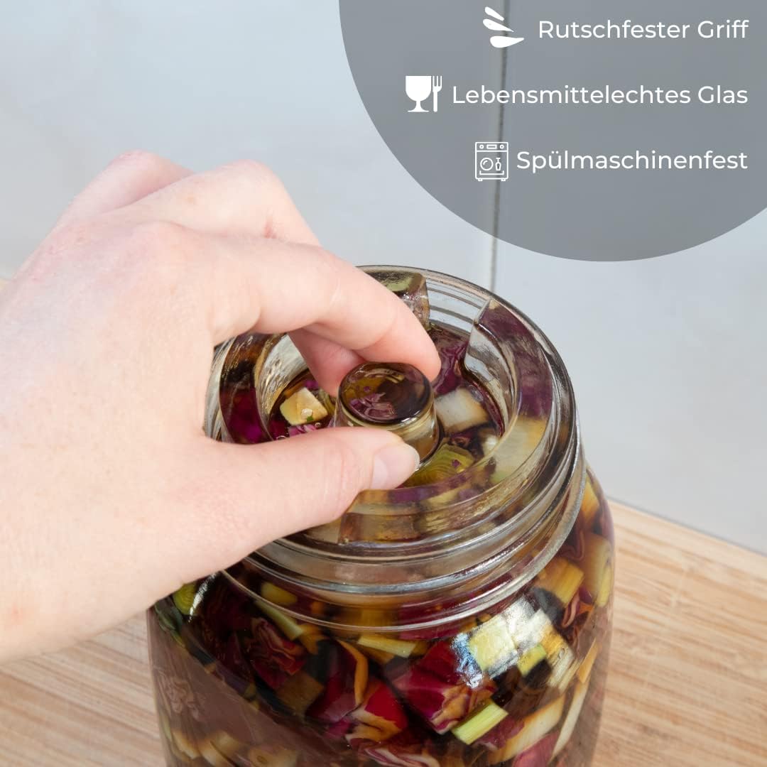 Detalle de GREEN WISE Fermentierglas Set 2er – je 1,4 L mit Gärventil, Deckel & Gewichten
