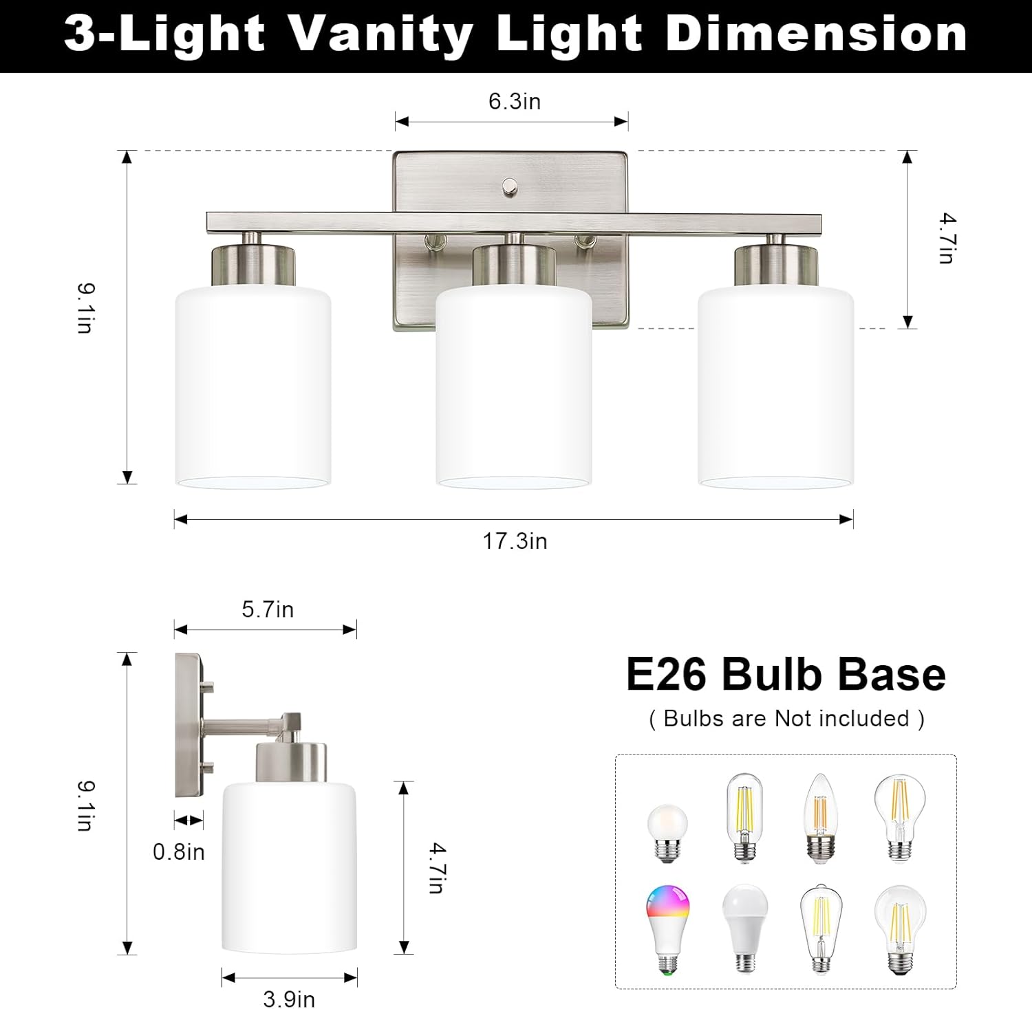 Detalle de FonmYim Brushed Nickel 3-Light Vanity Fixture with Milky Glass Shades