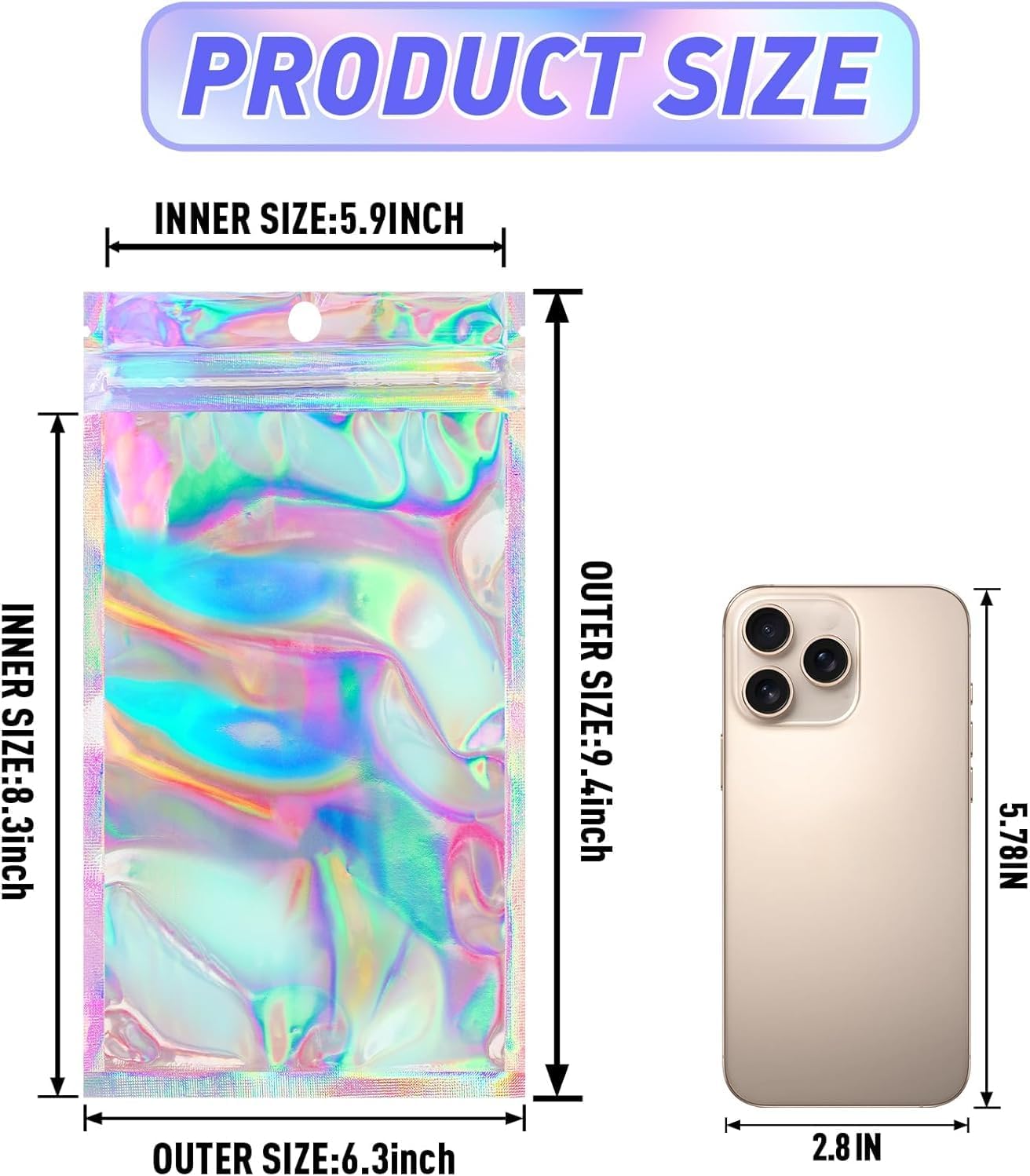 Thumbnail 2 de FUNFERY 100-xmas-GH Holographic Resealable Bags, 6.3 x 9.4-Inch, 50-Pack