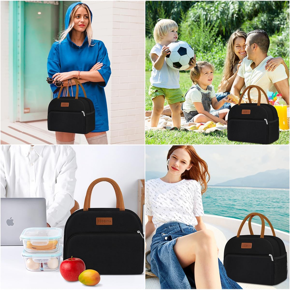 Thumbnail 5 de Coobiiya 10L Insulated Lunch Bag Tote with Leakproof Lining, Reusable Oxford Lunch Box (Black)
