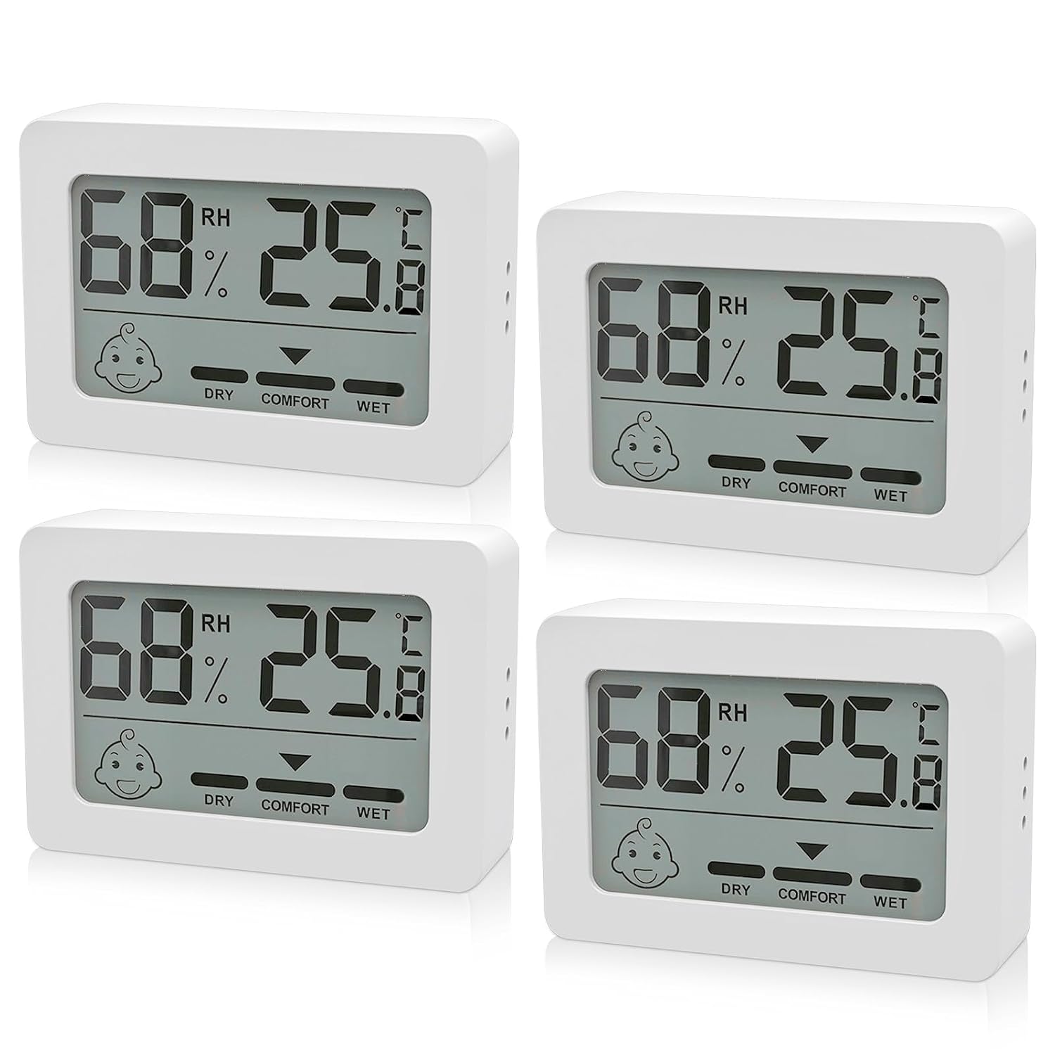 Detalle de HOSPAOP FU40 digitale thermo-hygrometer, set van 4 met smiley-indicator