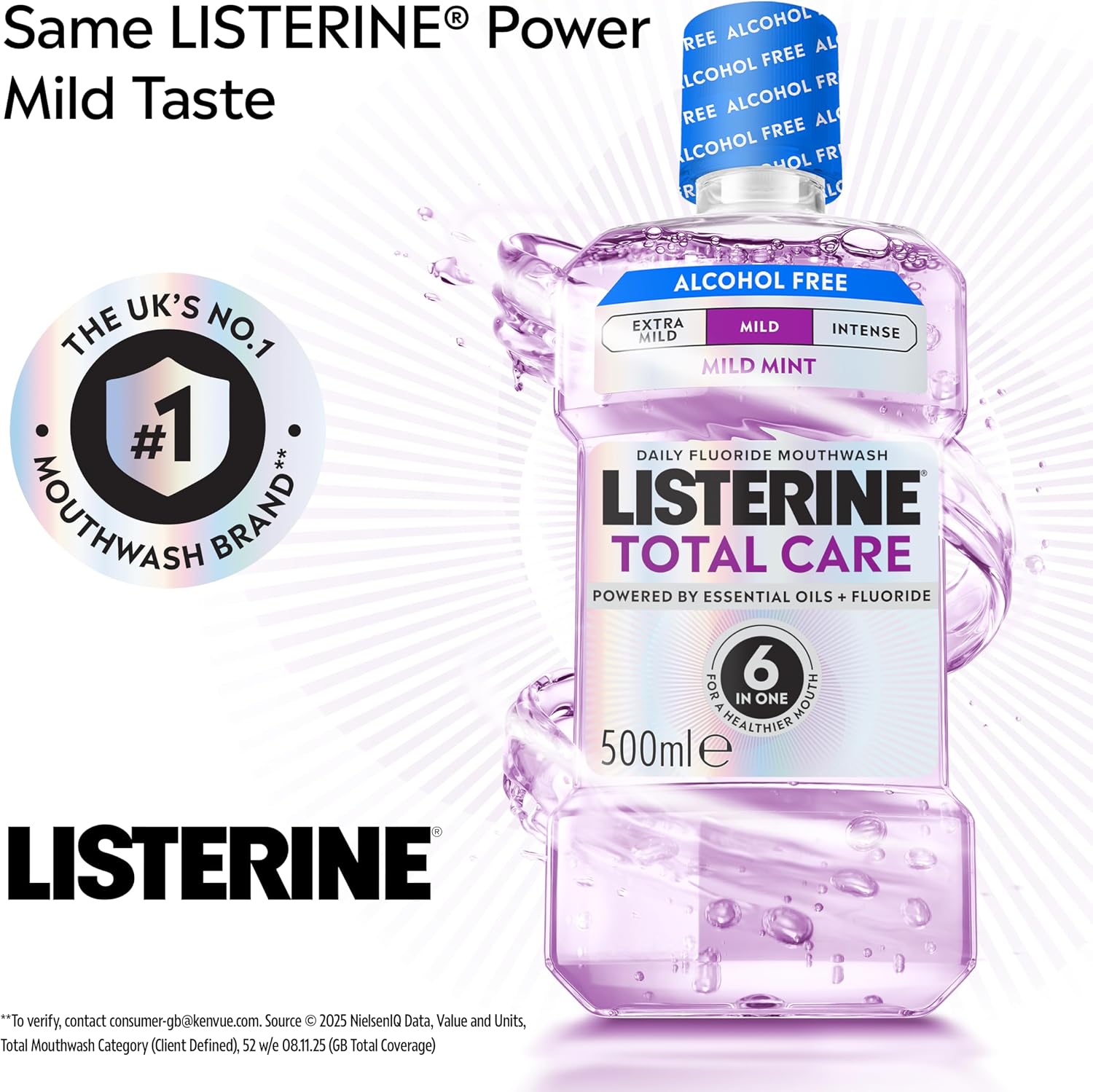 Thumbnail 5 de Listerine Total Care Milder Taste (Zero Alcohol) Antibacterial Mouthwash – 750ml, Pack of 4
