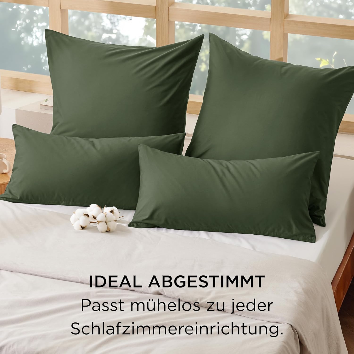 Thumbnail 4 de Bedsure Kissenbezug 40x60 im 2er-Set aus 100% Baumwolle (Oeko-TEX, Reißverschluss) – Olivgrün