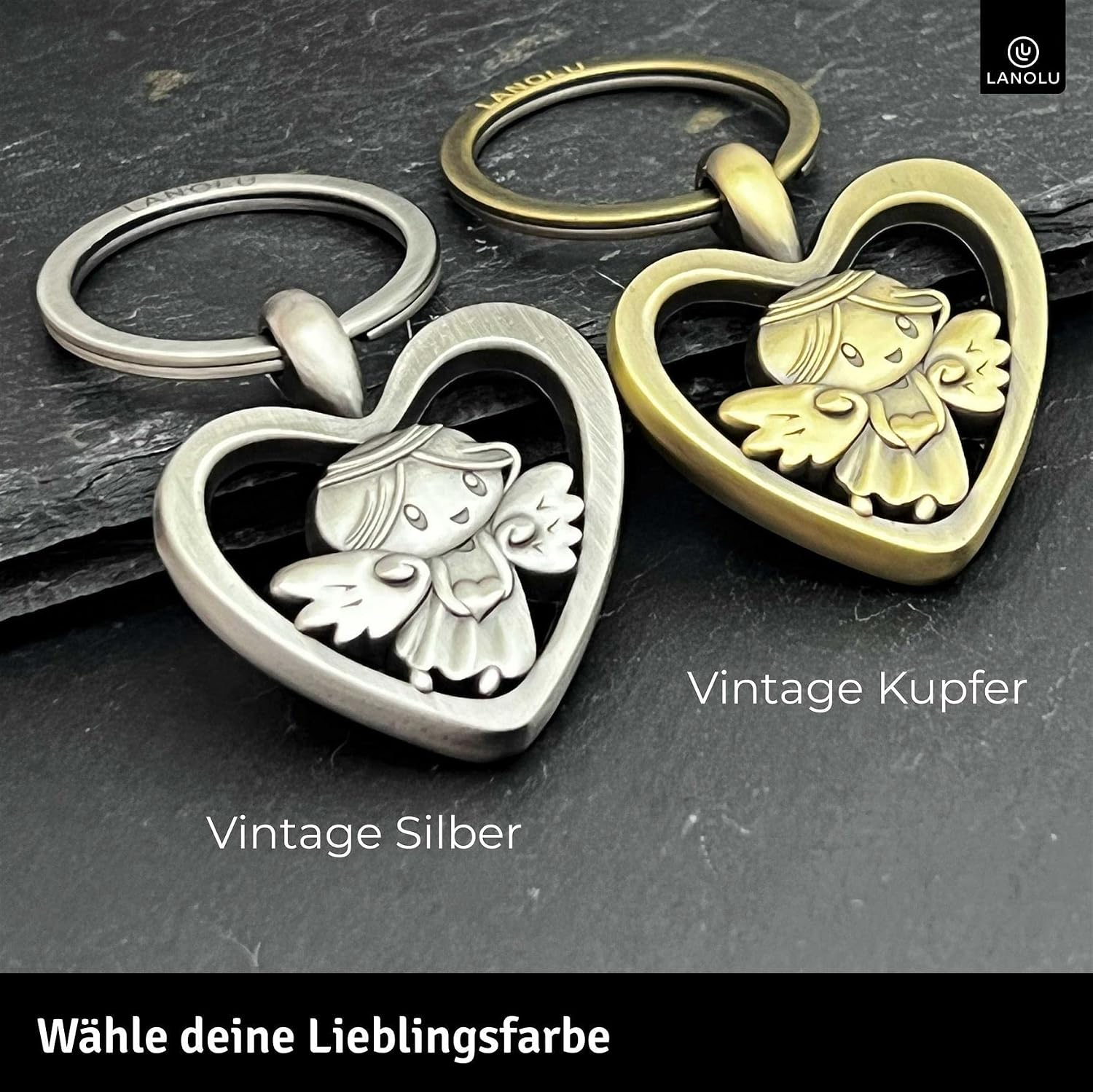 Thumbnail 2 de LANOLU Schutzengel Schlüsselanhänger Engel als Glücksbringer für Auto, Motorrad & Fahrrad – mit Platz für Gravur
