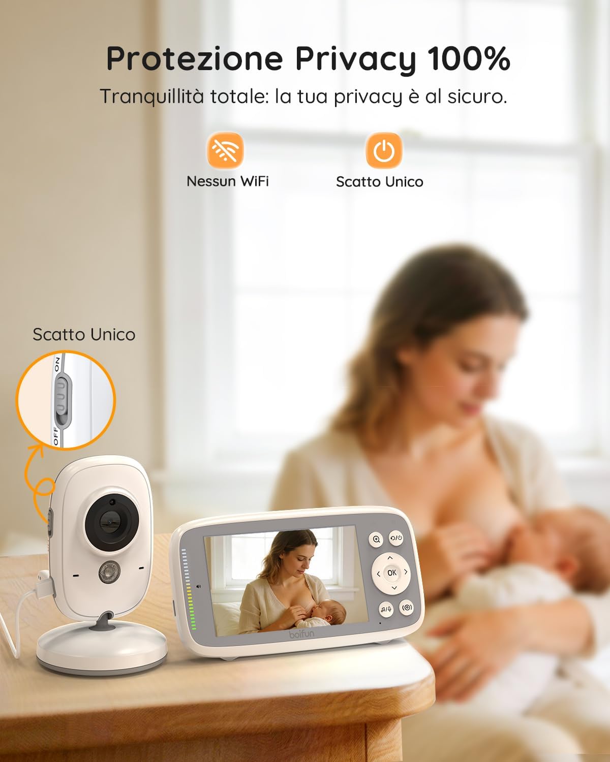 Thumbnail 4 de Boifun Baby Monitor Video e Audio con Schermo IPS 4'' 720P, Autonomia 11 ore e Funziona Senza WiFi