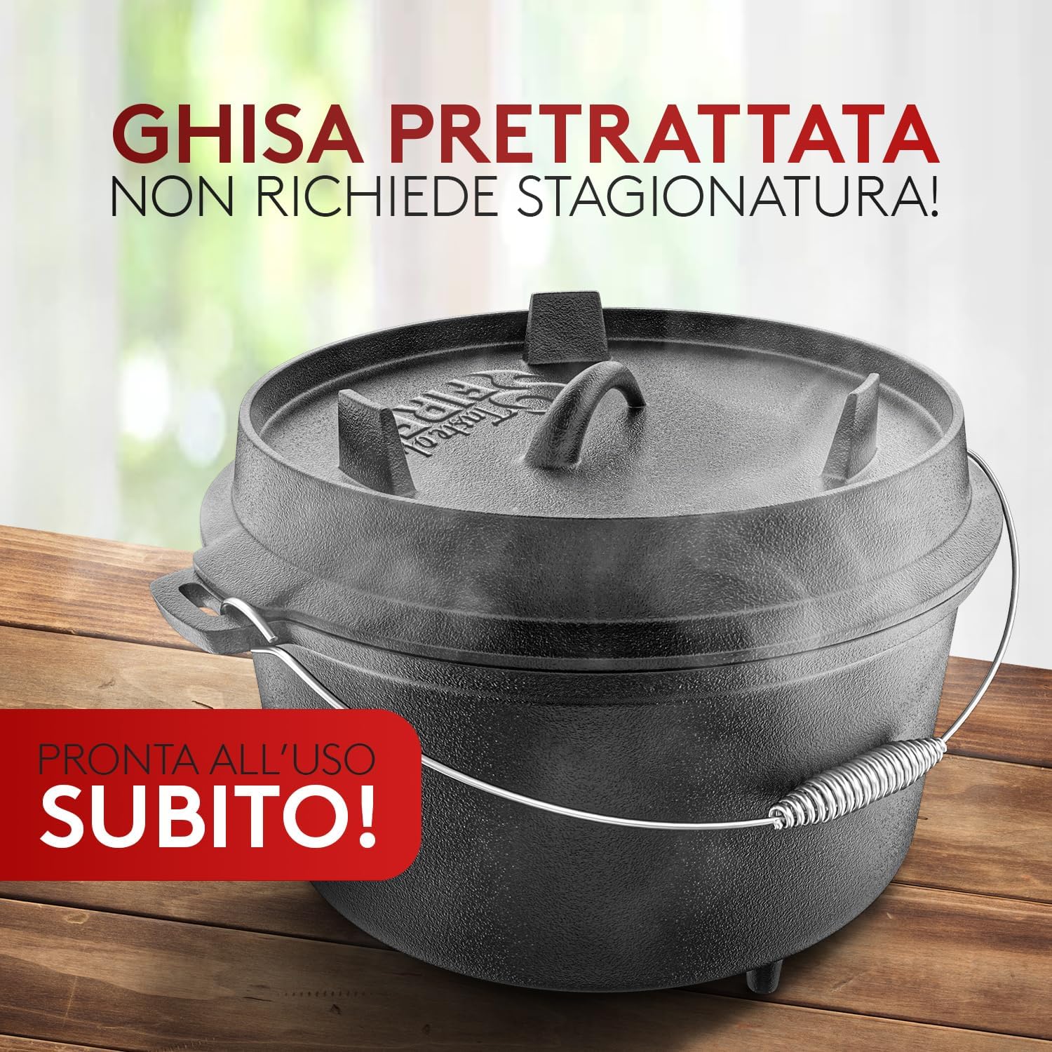 Thumbnail 3 de Taste of Fire [L'Originale] Set Pentola Olandese in Ghisa 7,4 L con Coperchio 1,8 L e Doppia Funzione