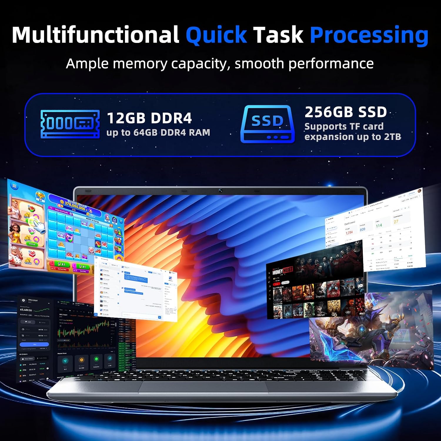 Thumbnail 3 de MELIUNA 15.6 Inch Laptop with AI & Office 365 — 12GB RAM, 256GB SSD, Windows 11 Home