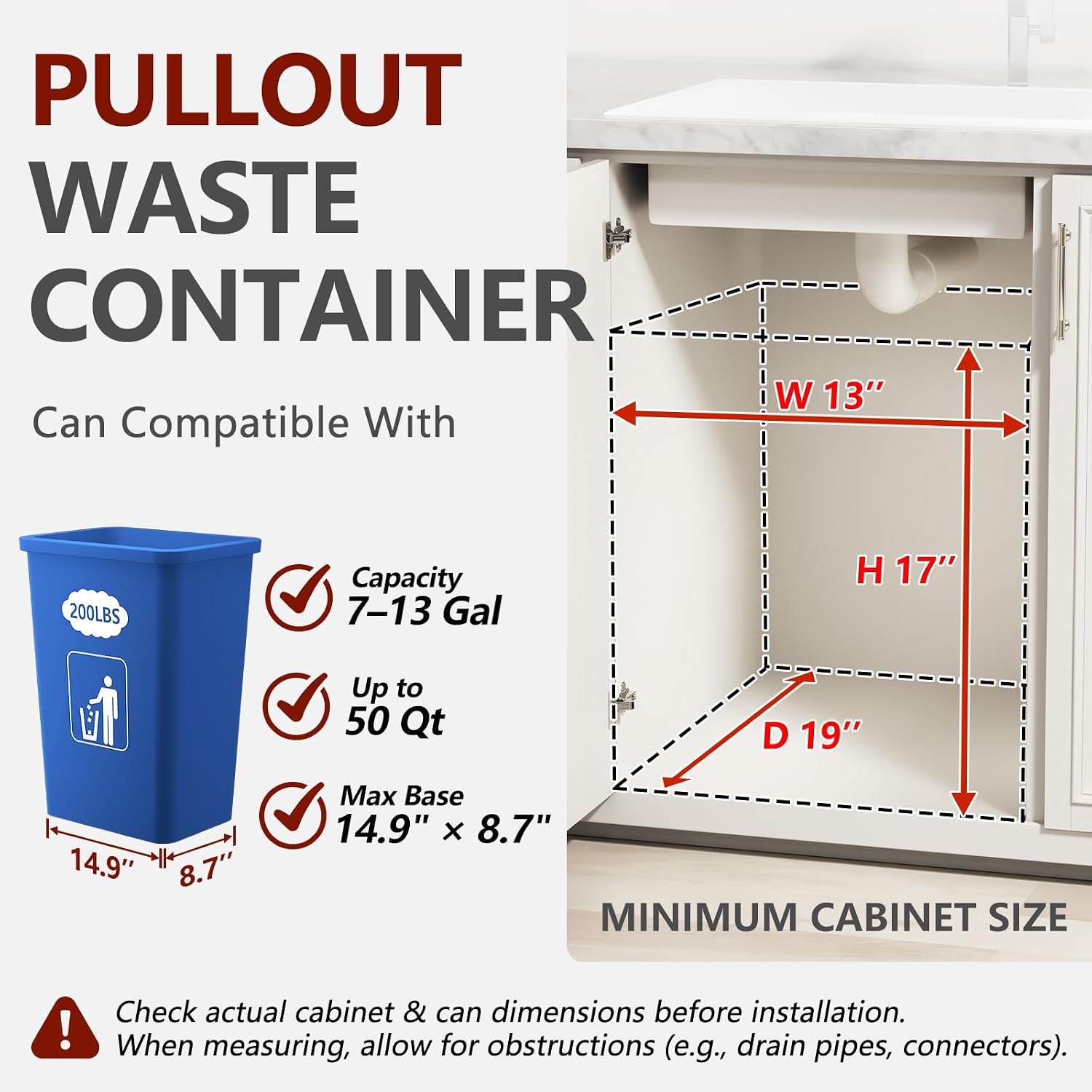 Detalle de ANASTA Under-Sink Pull-Out Trash Can Frame for 7–13 Gallon Bins