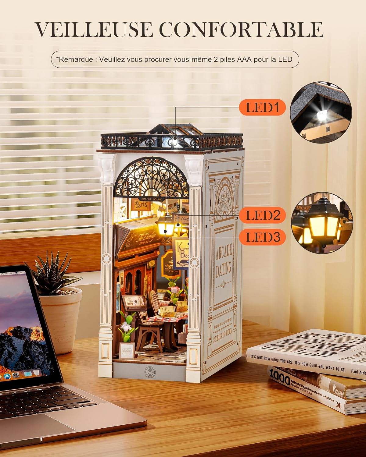 Detalle de Rolife Booknook Arcade Dating : kit DIY de maison miniature en bois avec lumières