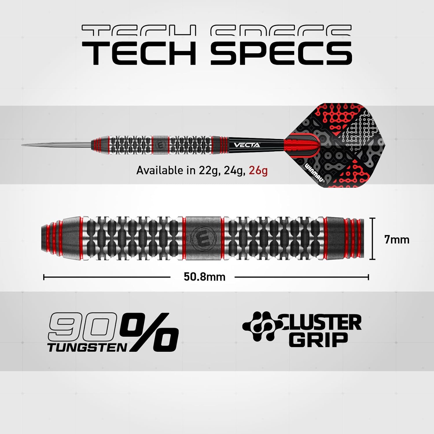 Thumbnail 3 de WINMAU Cypher Series 90% tungsten darts set (Vecta stems + Prism Delta flights) – soft tip 18g or steel tip 22g/24g/26g