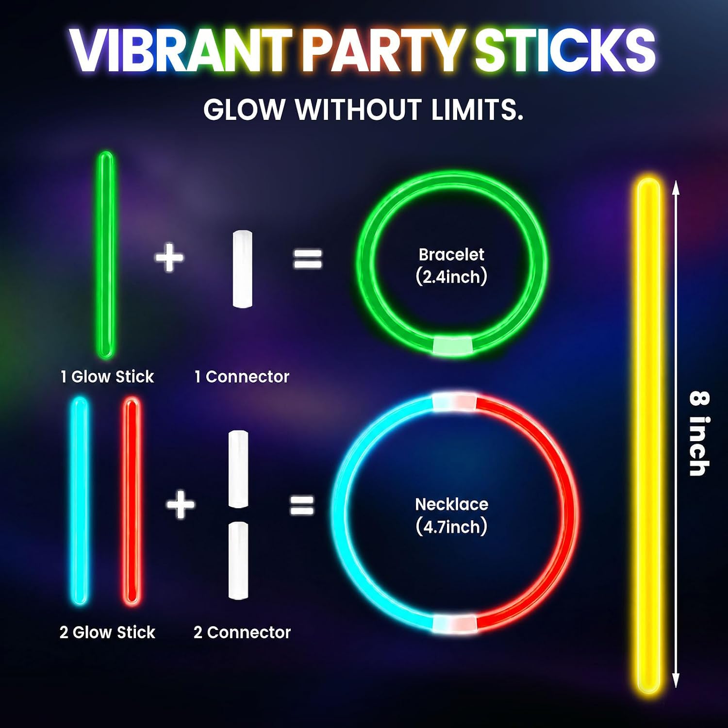 Detalle 2 de LovesTown 8-Inch Glow Sticks, 500-Count Party Pack with Connectors