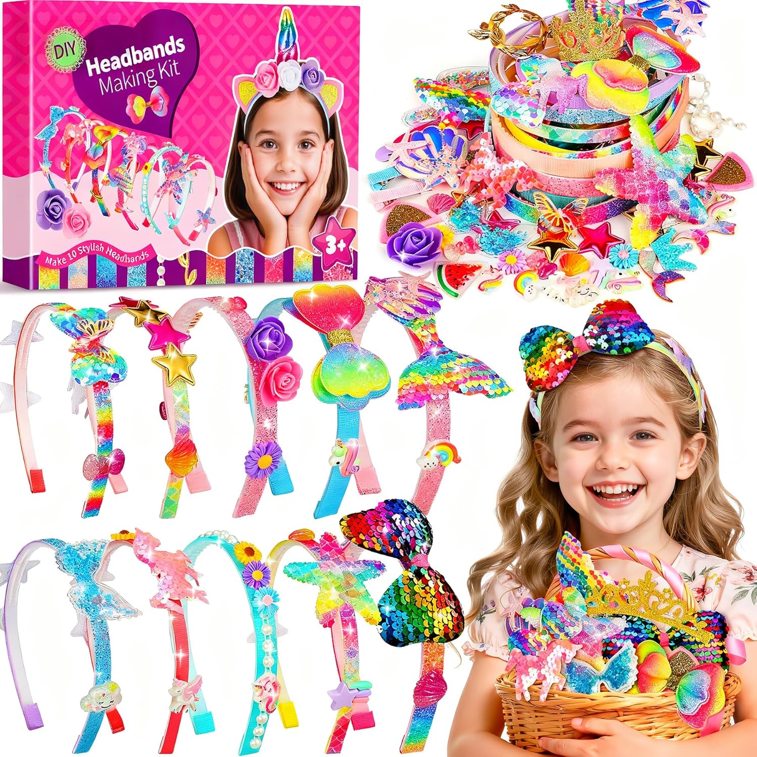 Detalle de Pourbibi Kit 10 diademas para niñas 3-8 años