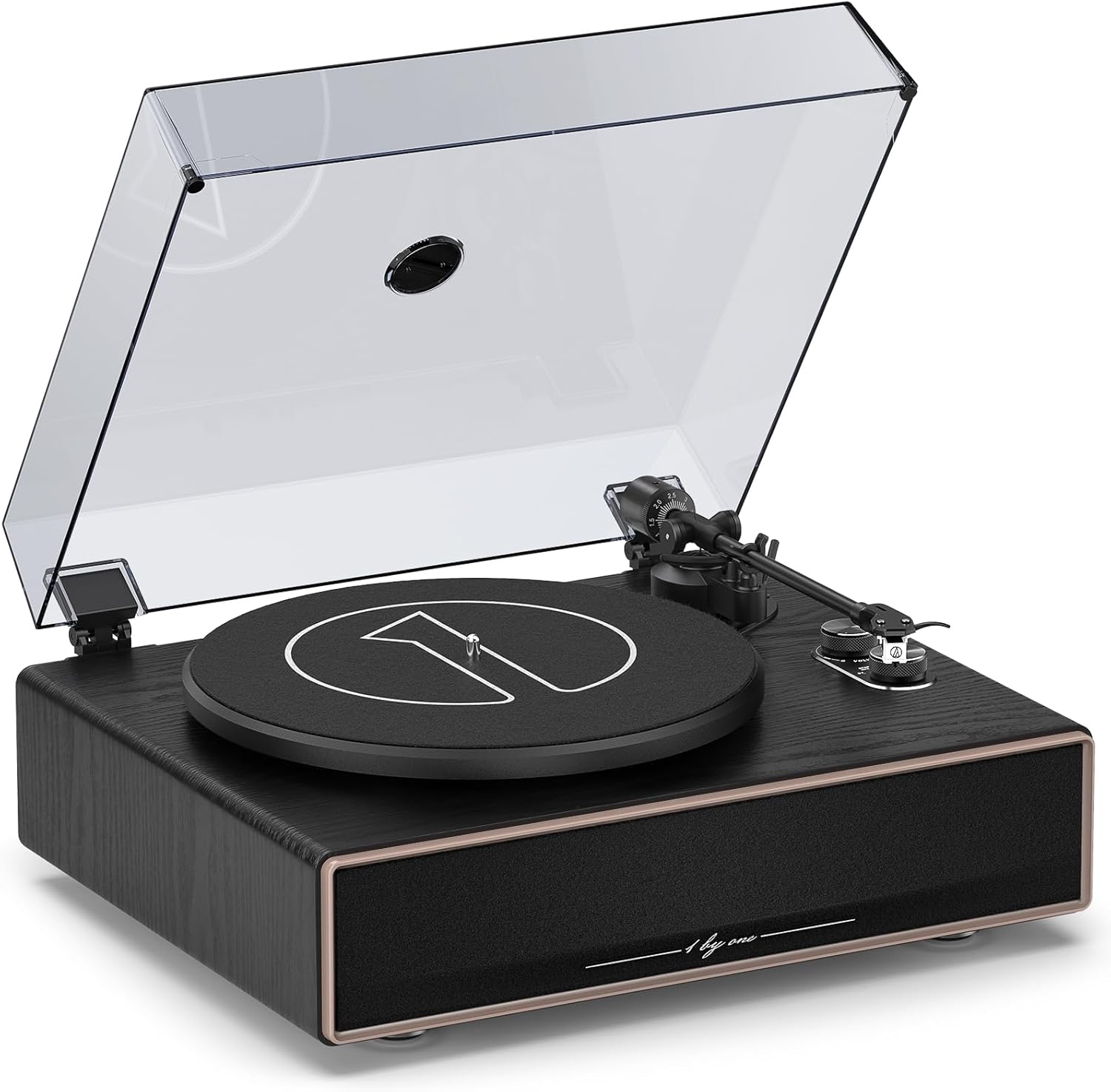 1 BY ONE Platine Vinyle avec Haut-parleurs Intégrés Bluetooth — 33/45 TR/min, transmission par courroie et arrêt automatique